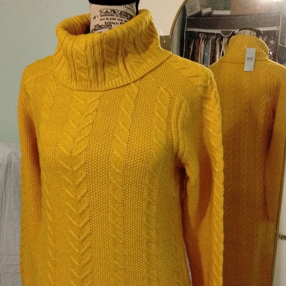Women's NWT Ann Taylor golden yellow Chunky cable knit midi sweater dress Sz XSP - Picture 2 of 4